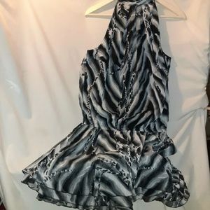 Venus Dress Size 8 Pleated Button Up Neck Drop Waist Tiered Ruffled Hem Summer